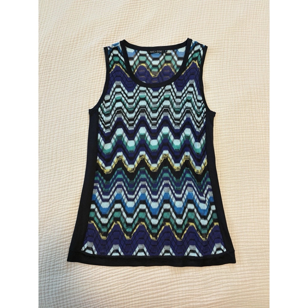 Nic + Zoe Tank Top Womens Medium Mesh Zig Zag Abstract Chevron Sleeveless Y2K